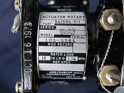 One (1) Airesearch Actuator Rotary 541594-3-1 (Alt.PN:104750-2-2)(Israel Yellow Tagged)